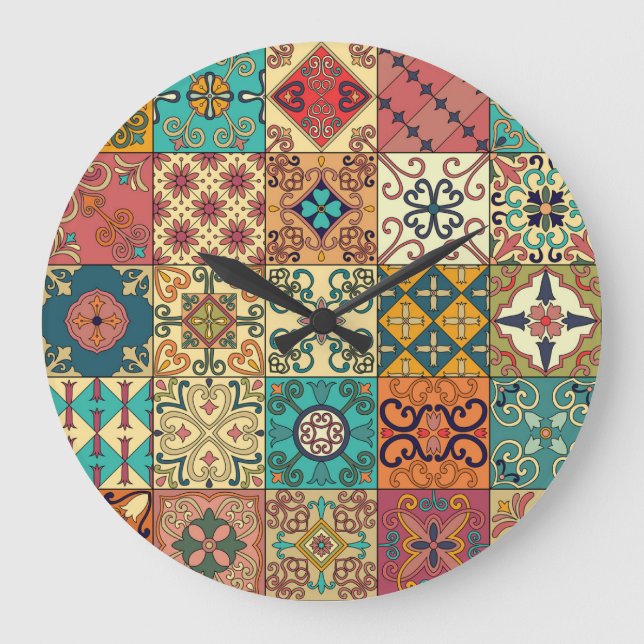 Portuguese tiles: Azulejo style seamless pattern. Large Clock (Front)
