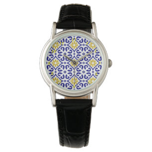 Portuguese Tiles Azulejos Floral Elegant Blue Watch