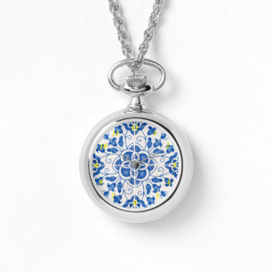 Portuguese Tiles Azulejos Floral Elegant Blue Watch