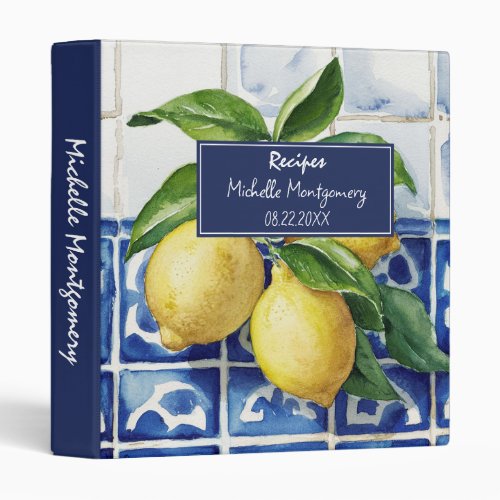 Portuguese Tiles Azulejos Lemons  Summer Recipe 3 Ring Binder