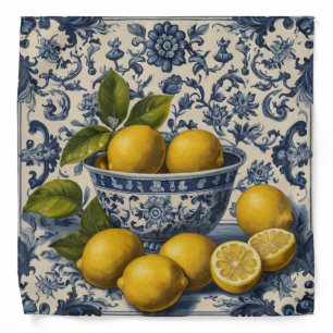 Portuguese Tiles Azulejos Lemons Vintage Blue Bandana