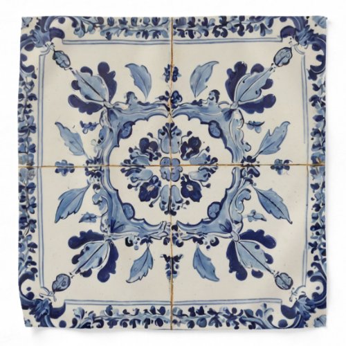 Portuguese Tiles Azulejos Vintage Blue And White Bandana