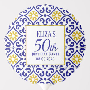 Portuguese Tiles Blue 50th Birthday Mediterranean Balloon