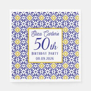 Portuguese Tiles Blue 50th Birthday Mediterranean  Napkins