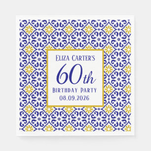 Portuguese Tiles Blue 60th Birthday Mediterranean  Napkins