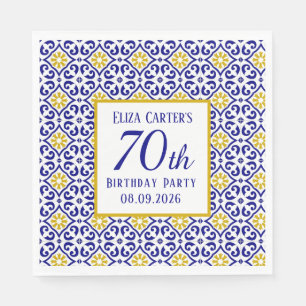 Portuguese Tiles Blue 70th Birthday Mediterranean  Napkins