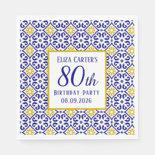 Portuguese Tiles Blue 80th Birthday Mediterranean  Napkins