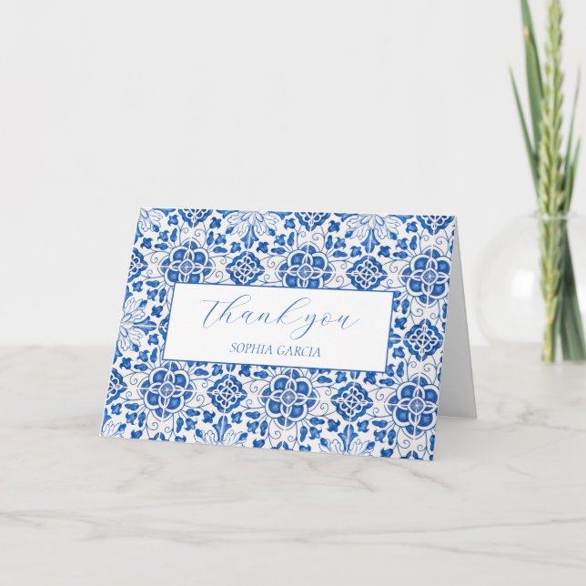 Portuguese Tiles Blue Bridal Shower Thank you  (Front)