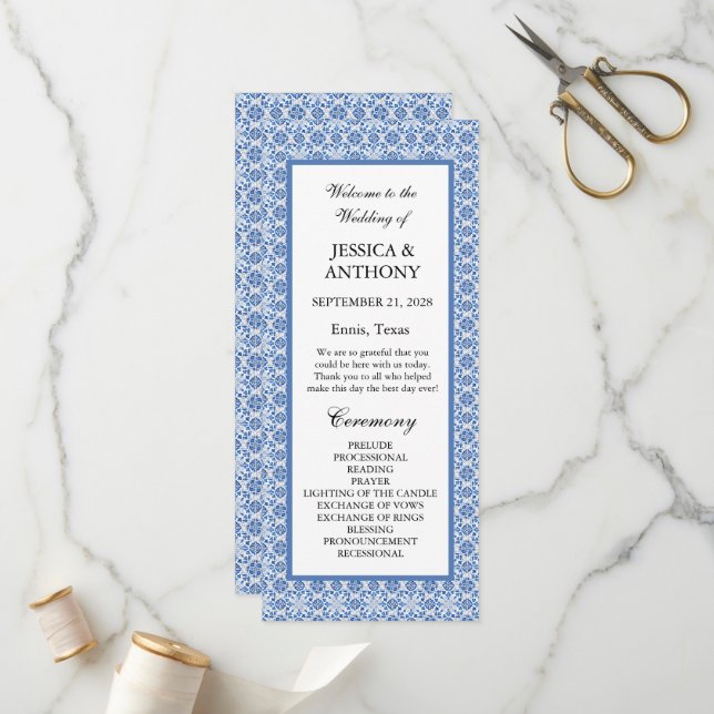 Portuguese tiles Blue Elegant Destination Wedding  Program (Front/Back In Situ)