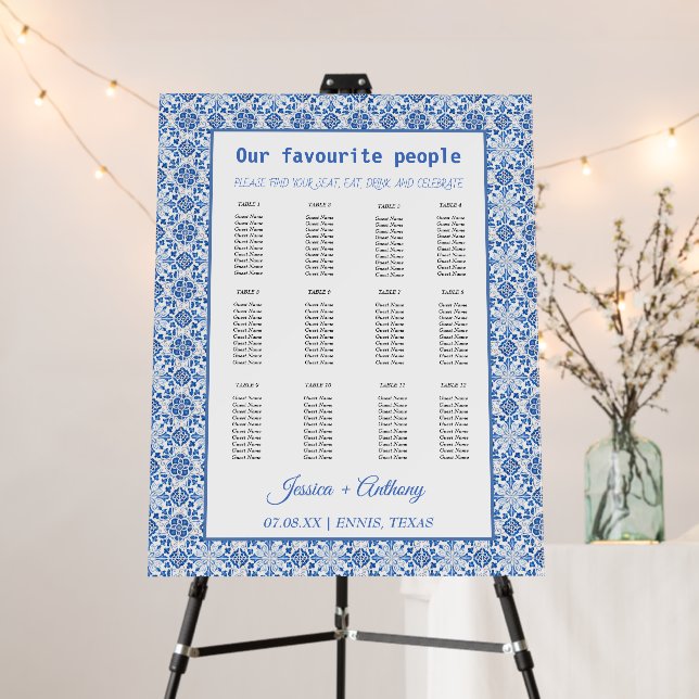 Portuguese tiles Blue Elegant Modern Wedding Foam Board (In Situ (Stand))