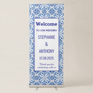 Portuguese Tiles Blue Elegant Wedding Retractable Banner