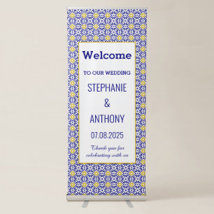 Portuguese Tiles Blue Elegant Wedding Retractable Banner