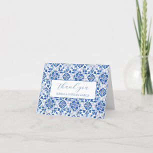 Portuguese Tiles Blue Floral Wedding Thank you  Card