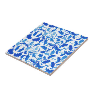 Portuguese tiles Blue flowers and leaves