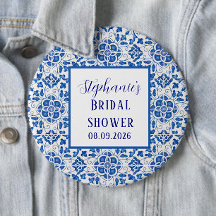 Portuguese Tiles Blue Mediterranean Bridal shower Button