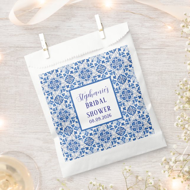Portuguese Tiles Blue Mediterranean Bridal shower Favor Bag (Clipped)