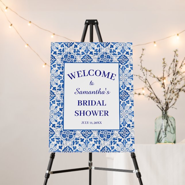 Portuguese tiles Blue Mediterranean Bridal Shower Foam Board (In Situ (Stand))