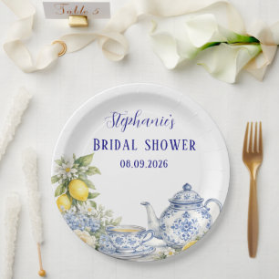 Portuguese Tiles Blue Mediterranean Bridal shower Paper Plates
