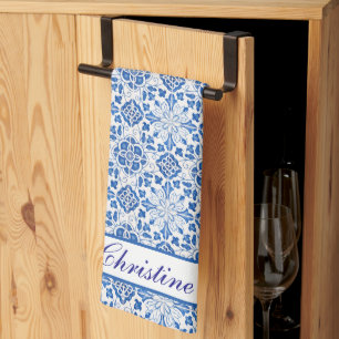 Portuguese Tiles Blue Mediterranean Floral Kitchen Towel