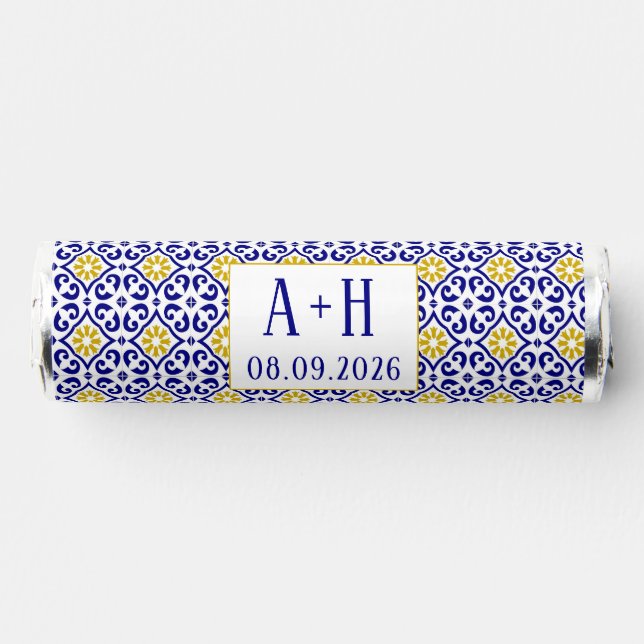 Portuguese Tiles Blue Mediterranean Wedding Breath Savers® Mints (Front)