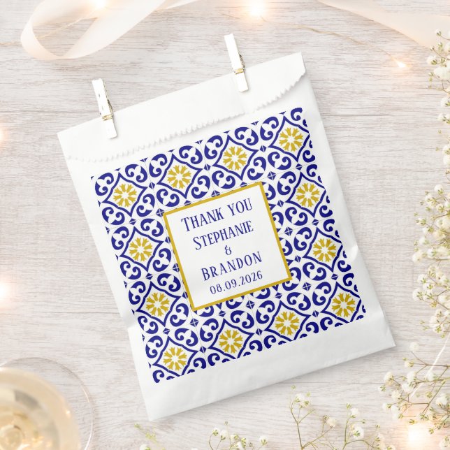 Portuguese Tiles Blue Mediterranean Wedding Favor Bag (Clipped)