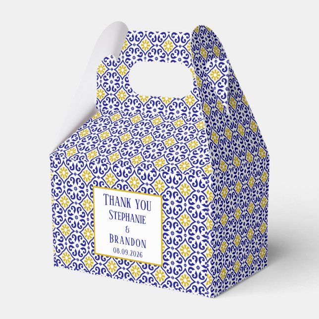 Portuguese Tiles Blue Mediterranean Wedding Favor Boxes (Front Side)