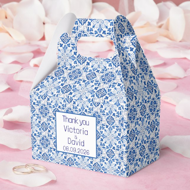 Portuguese Tiles Blue Mediterranean Wedding Favor Boxes (Wedding)