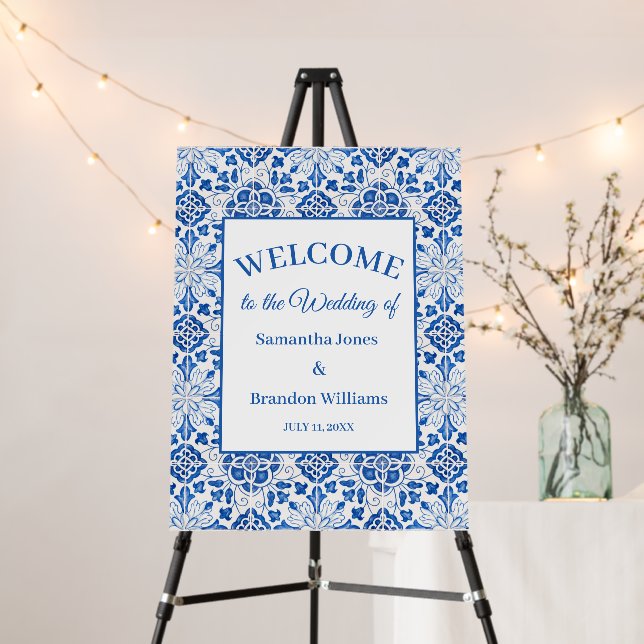 Portuguese tiles Blue Mediterranean Wedding Foam Board (In Situ (Stand))