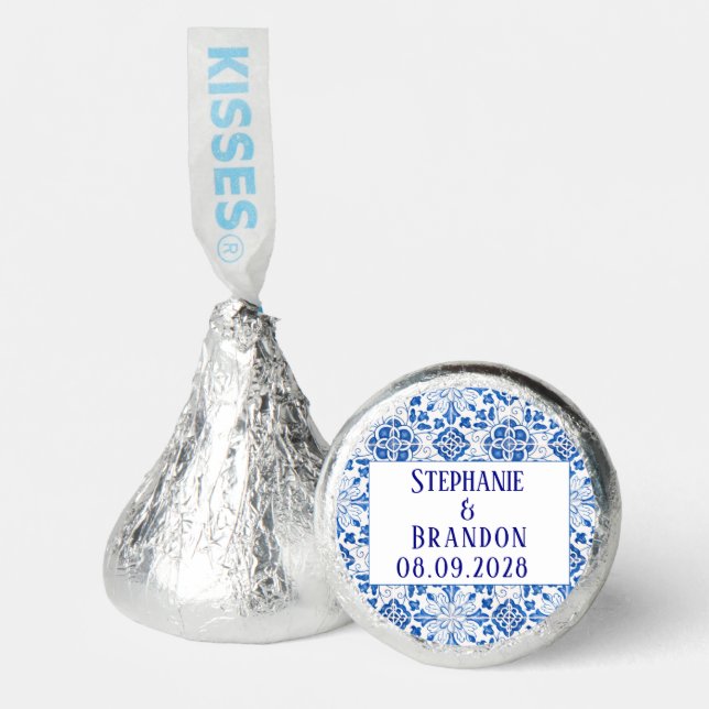 Portuguese Tiles Blue Mediterranean Wedding Hershey®'s Kisses® (Front)