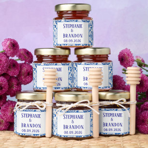 Portuguese Tiles Blue Mediterranean Wedding Honey Jar Favors