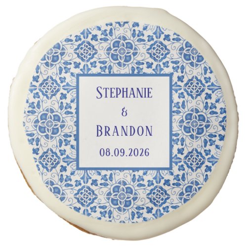 Portuguese Tiles Blue Mediterranean Wedding Sugar Cookie