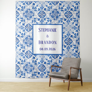 Portuguese Tiles Blue Mediterranean Wedding Tapestry