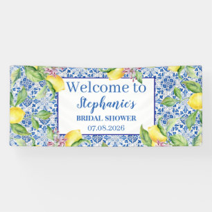 Portuguese Tiles Blue Rustic Lemons Bridal Shower Banner