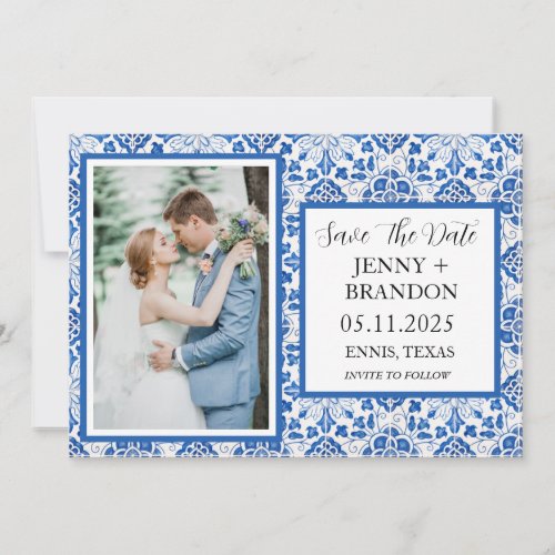 Portuguese tiles Blue White Photo Wedding Save The Date