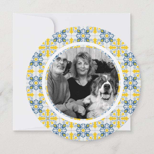 Portuguese tiles family photo frame Christmas card (Front)