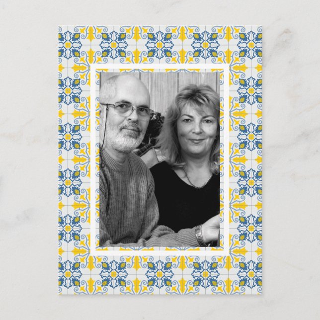 Portuguese tiles family photo frame Christmas card (Front)