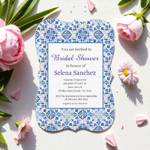 Portuguese tiles Floral Blue Bridal Shower Invitation