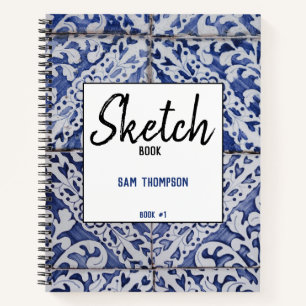 Portuguese Tiles - Floral Recipe Blank Sketch Notebook