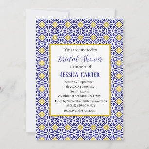 Portuguese tiles Floral Watercolor Bridal Shower Invitation