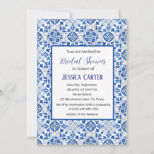 Portuguese tiles Floral Watercolor Bridal Shower Invitation