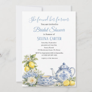 Portuguese tiles Floral Watercolor Bridal Shower Invitation