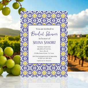 Portuguese tiles Floral Watercolor Bridal Shower Invitation