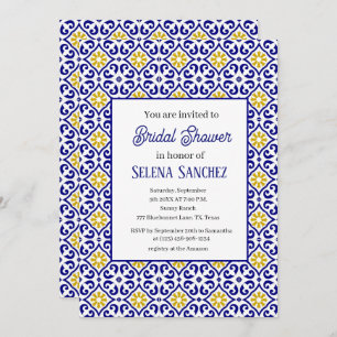 Portuguese tiles Floral Watercolor Bridal Shower Invitation