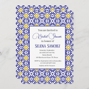 Portuguese tiles Floral Watercolor Bridal Shower Invitation