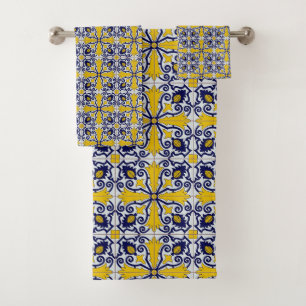 Portuguese tiles in blue and yellow for Christmas Bath Towel Set