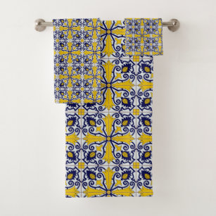 Islamic and Portuguese Tile Bohemian Shower Curtain Set for Bathroom Decor Mat