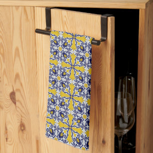 Portuguese tiles in blue and yellow for Christmas Kitchen Towel