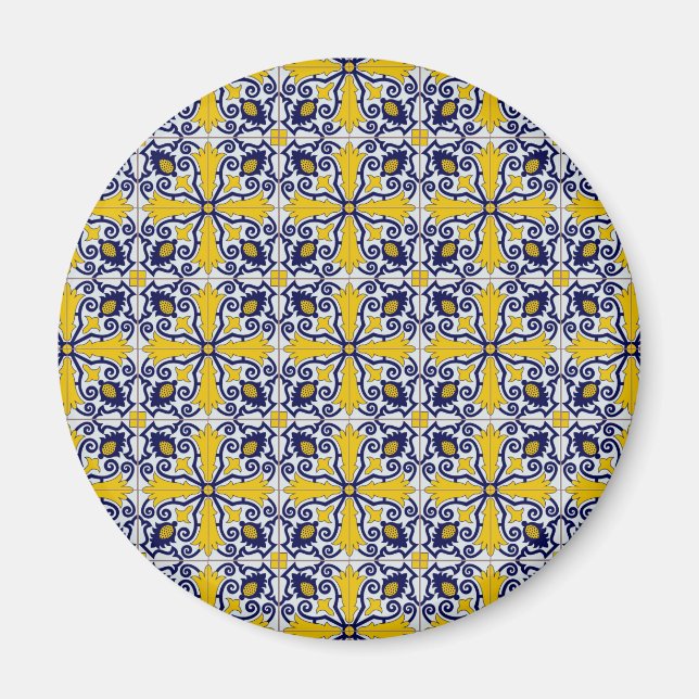 Portuguese tiles in blue and yellow for Christmas Magnet (Front)