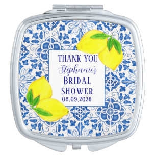 Portuguese Tiles Lemon Mediterranean Bridal shower Compact Mirror