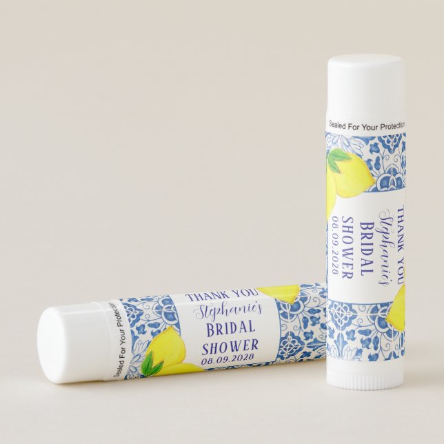 Portuguese Tiles Lemon Mediterranean Bridal shower Lip Balm (Front)